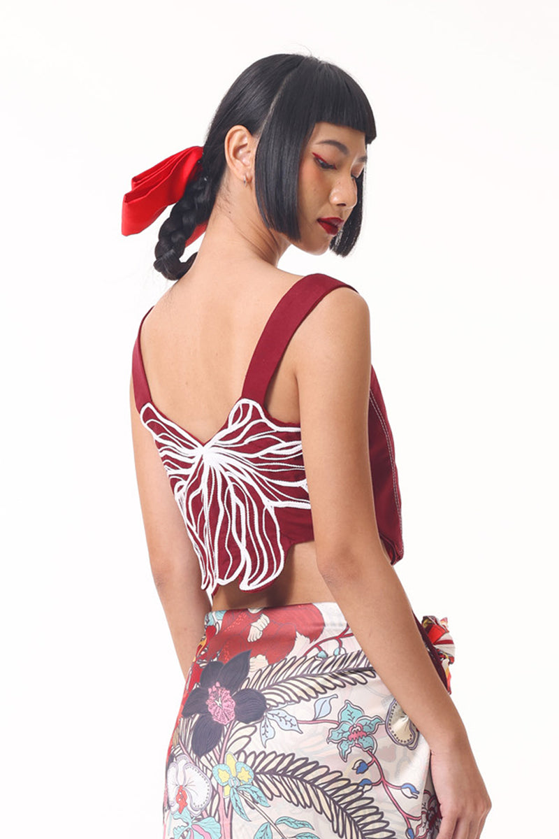 Val Corset Flower Top in Red