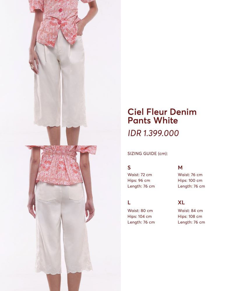 Ciel Fleur Denim Pants White
