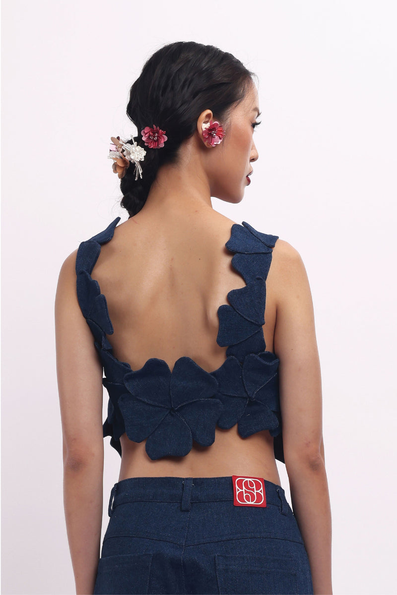 Spring Dew Top Denim - Handmade Flowers