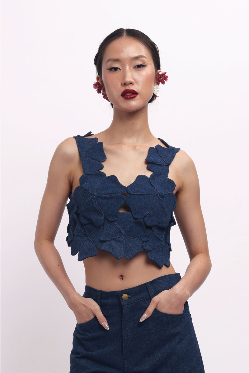 Spring Dew Top Denim - Handmade Flowers