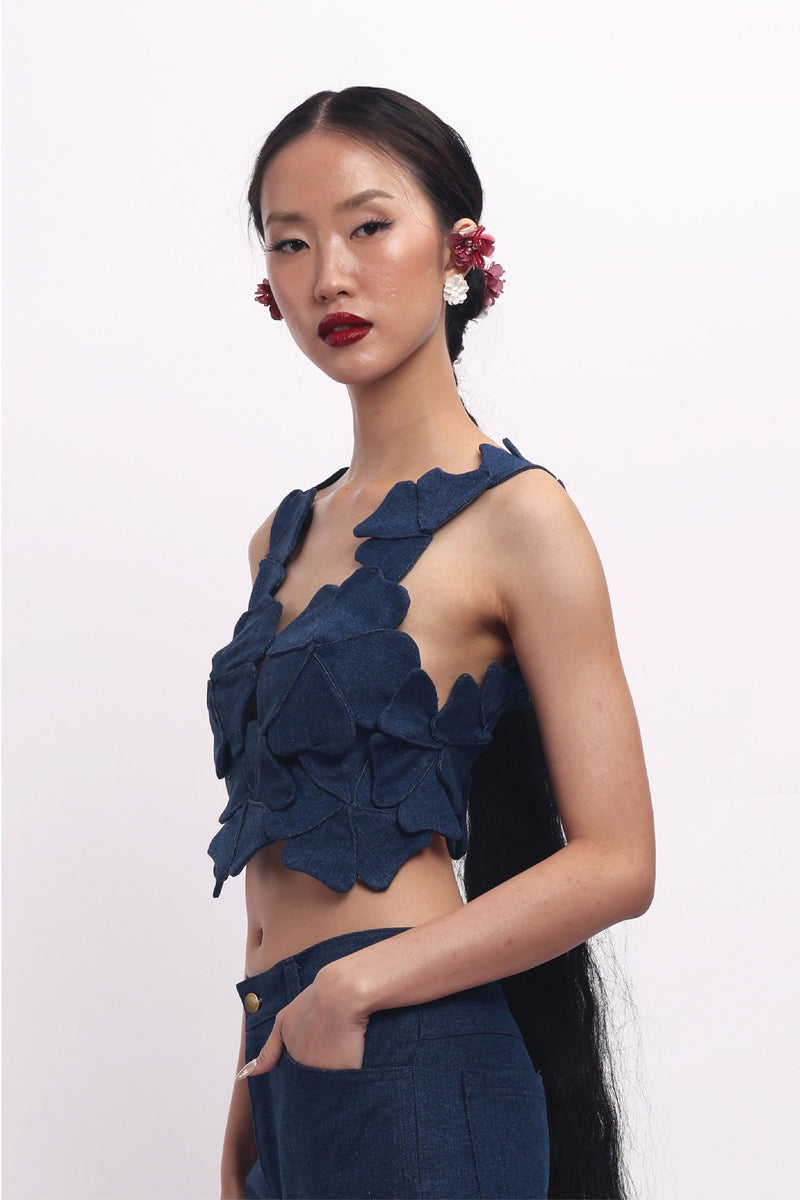Spring Dew Top Denim - Handmade Flowers