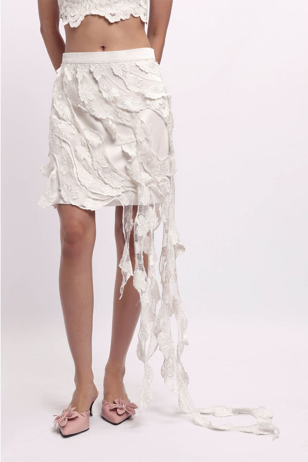 Floréve Frill Skirt Ivory, Mini Skirt with Handmade Lace