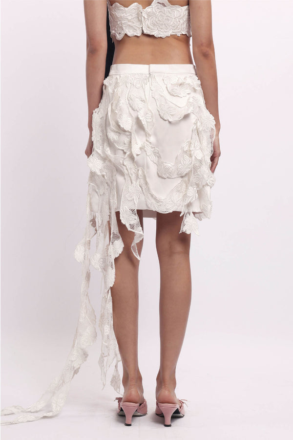 Floréve Frill Skirt Ivory, Mini Skirt with Handmade Lace