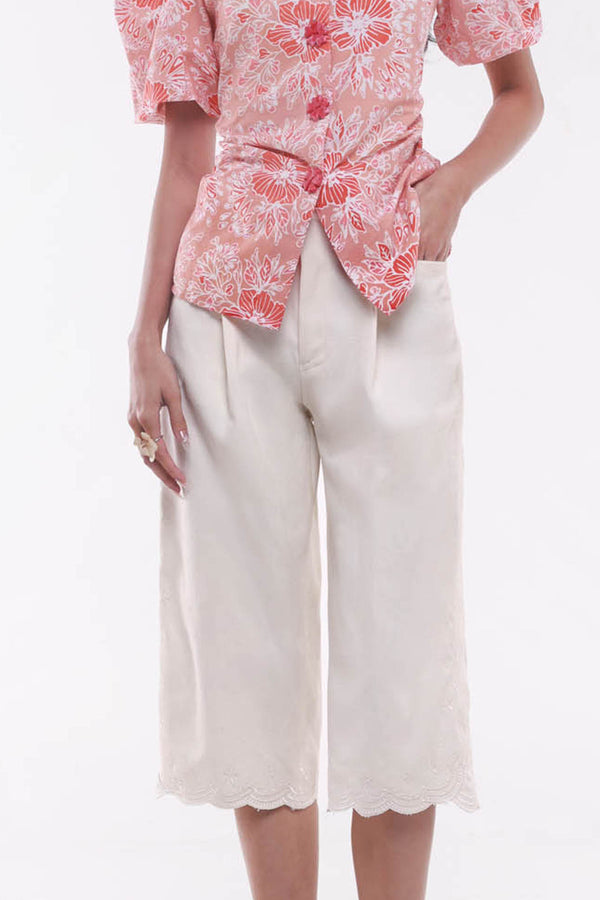 Ciel Fleur Denim Pants White
