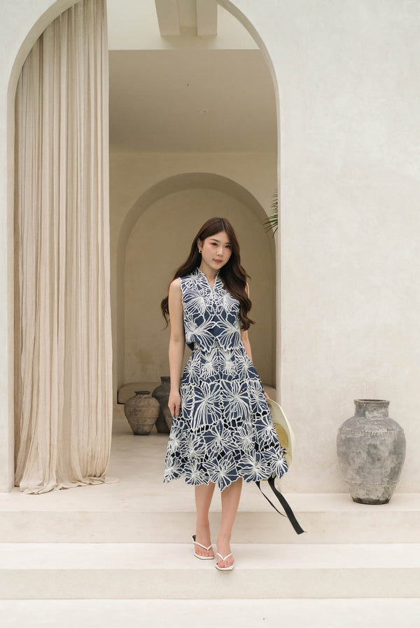 Celene Cut-Out Embroidery Skirt Denim