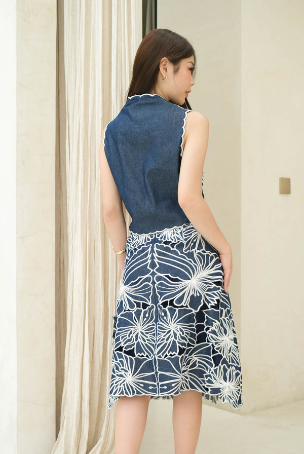 Celene Cut-Out Embroidery Skirt Denim