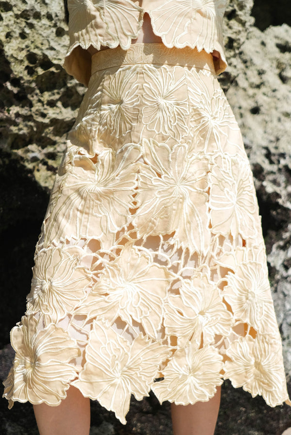 Celene Cut-Out Embroidery Skirt Yellow