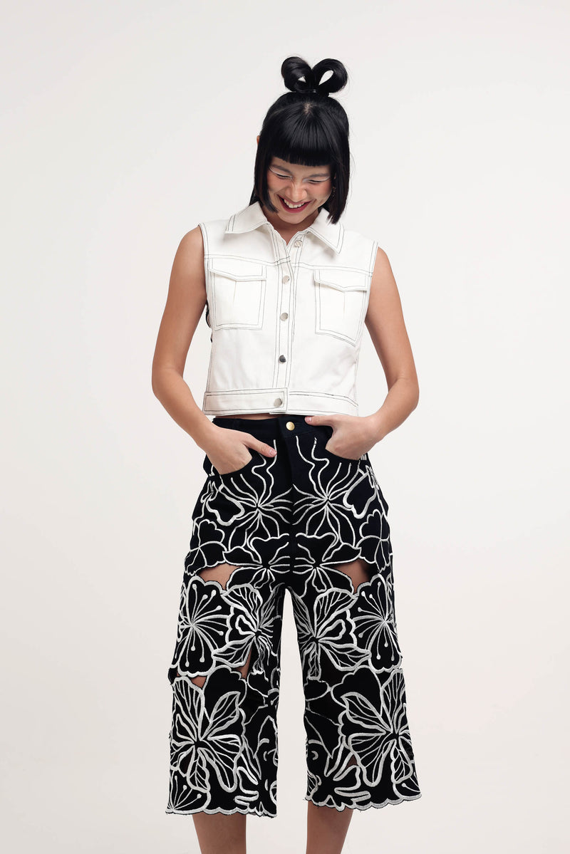 Ava Top Denim - Black and White